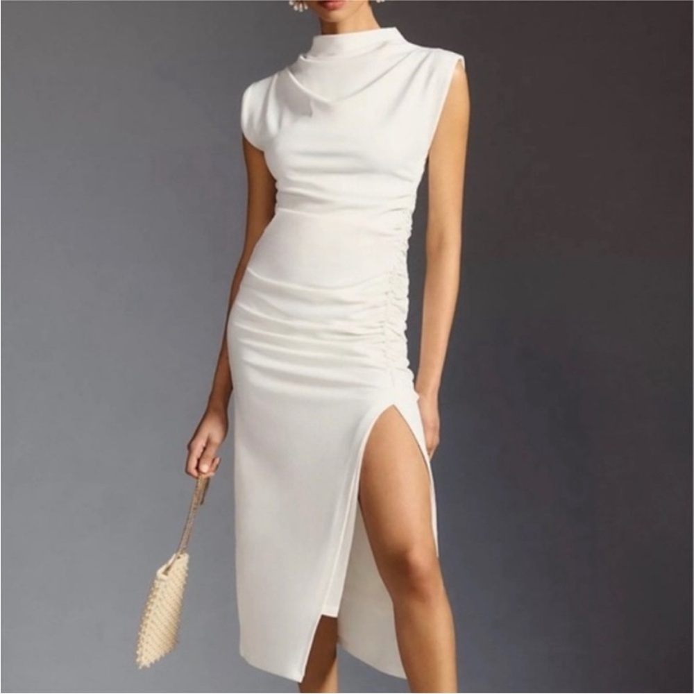 Maya Ruched Cowl-Neck Dress by Anthropologie White XL